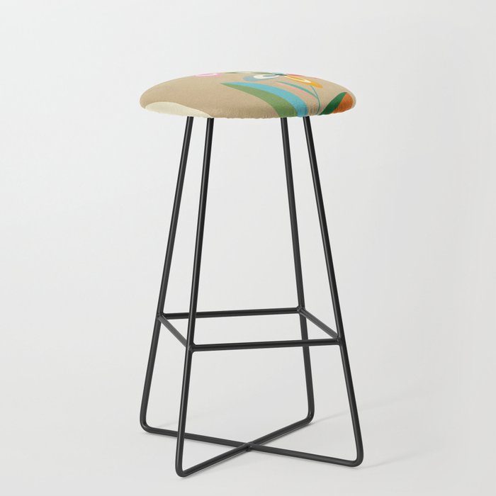 Mid-Century Abstract Flowers 04 Stool Gallery Image 1