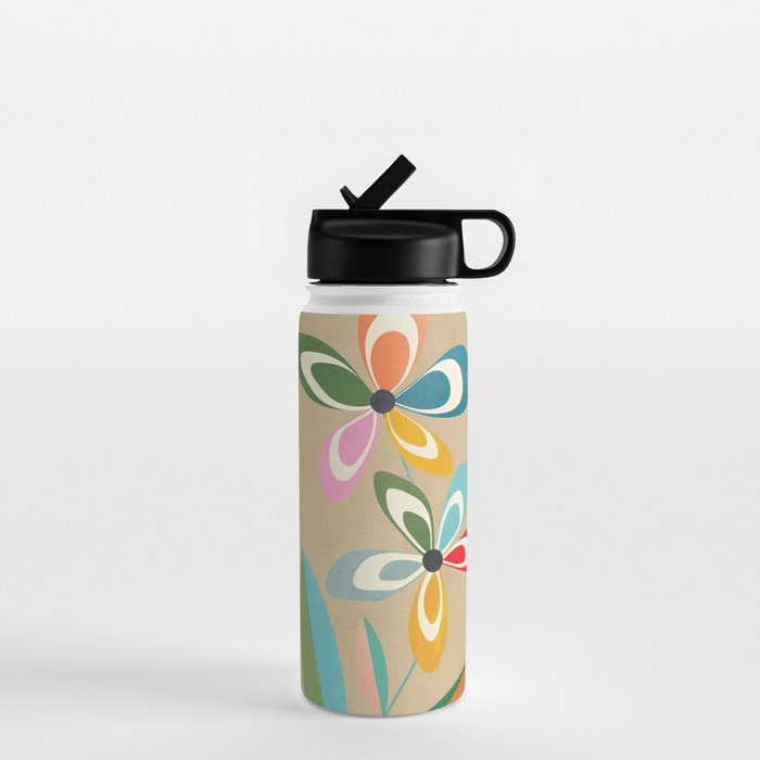 Mid-Century Abstract Flowers 04 Water Bottle Gallery Image 1