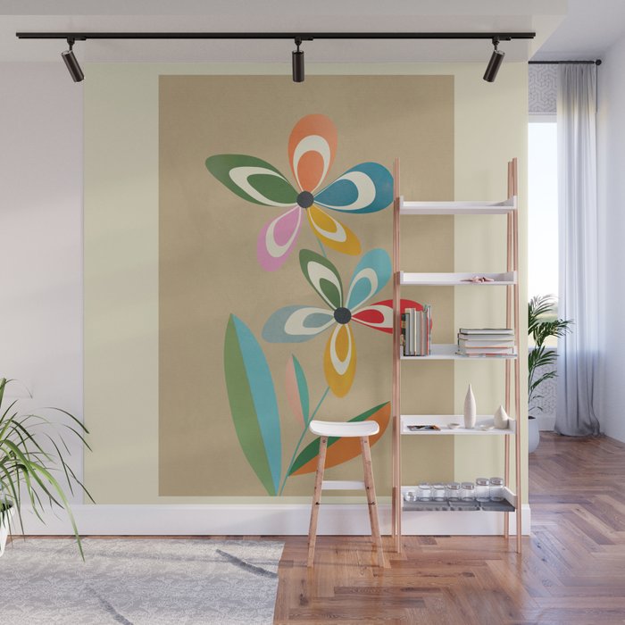 Mid-Century Abstract Flowers 04 Wall Mural Gallery Image 1
