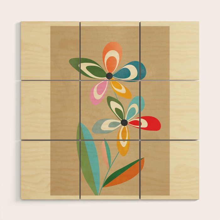 Mid-Century Abstract Flowers 04 Wood Wall Art Gallery Image 1