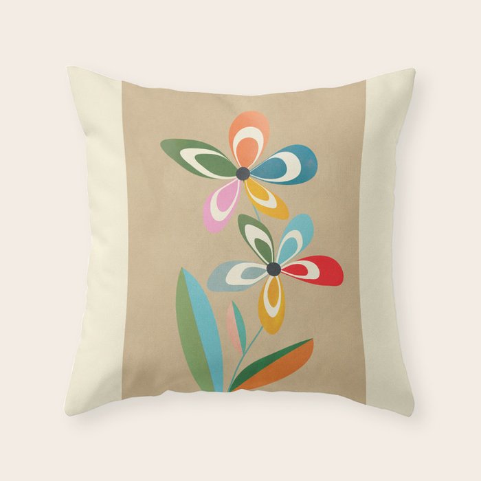 Mid-Century Abstract Flowers 04 Throw Pillow Gallery Image 6