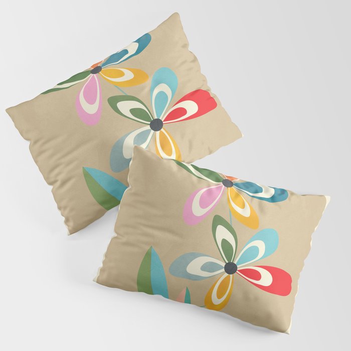 Mid-Century Abstract Flowers 04 Pillow Sham Gallery Image 1