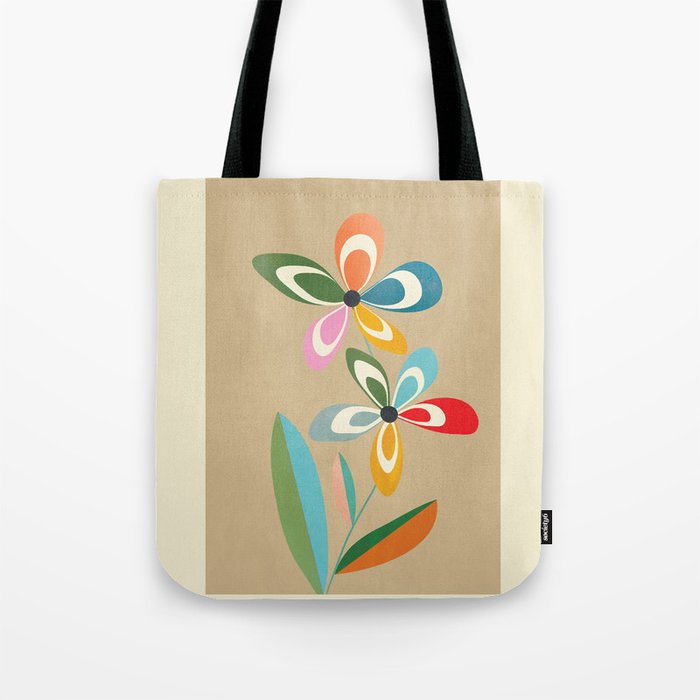 Mid-Century Abstract Flowers 04 Tote Bag Gallery Image 1