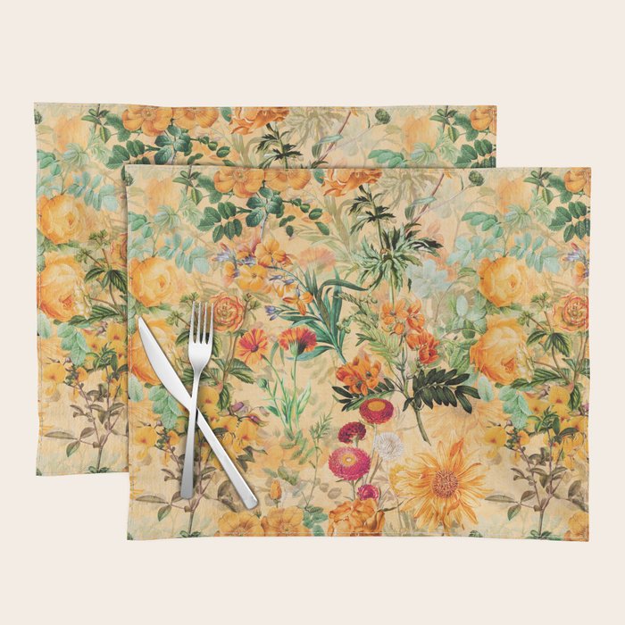 Vintage & Shabby Chic -  Sunny Gold Botanical Flowers Summer Day Placemat Gallery Image 1