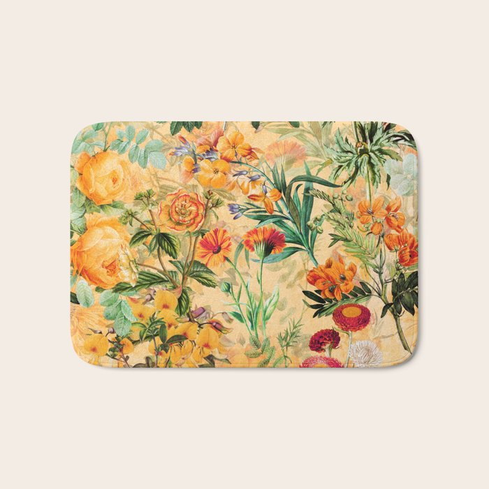 Vintage & Shabby Chic -  Sunny Gold Botanical Flowers Summer Day Bath Mat Gallery Image 1