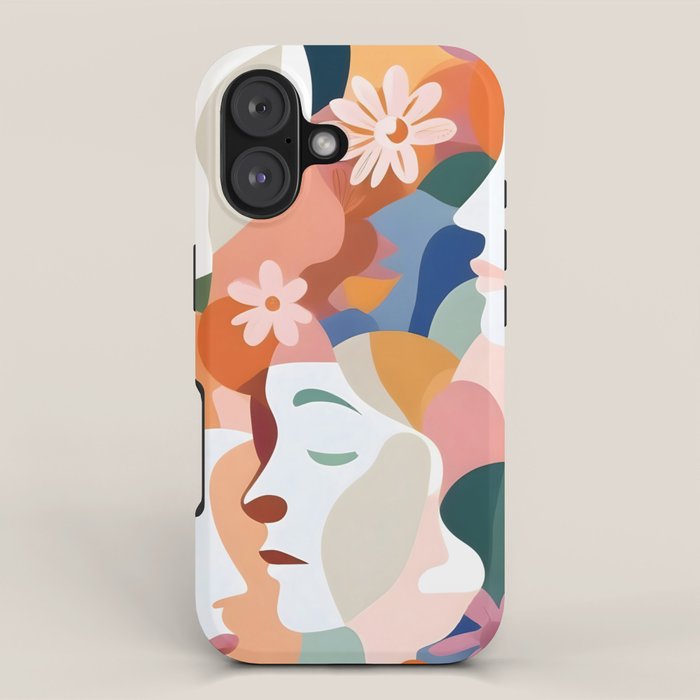 Facing The Flowers, Motivational Positive Mindset Growth Illustration, Human People Face Expression, Hope Optimism Floral Botanical Painting iPhone Case Gallery Image 1