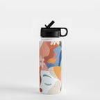 Facing The Flowers, Motivational Positive Mindset Growth Illustration, Human People Face Expression, Hope Optimism Floral Botanical Painting Water Bottle Gallery Image 1