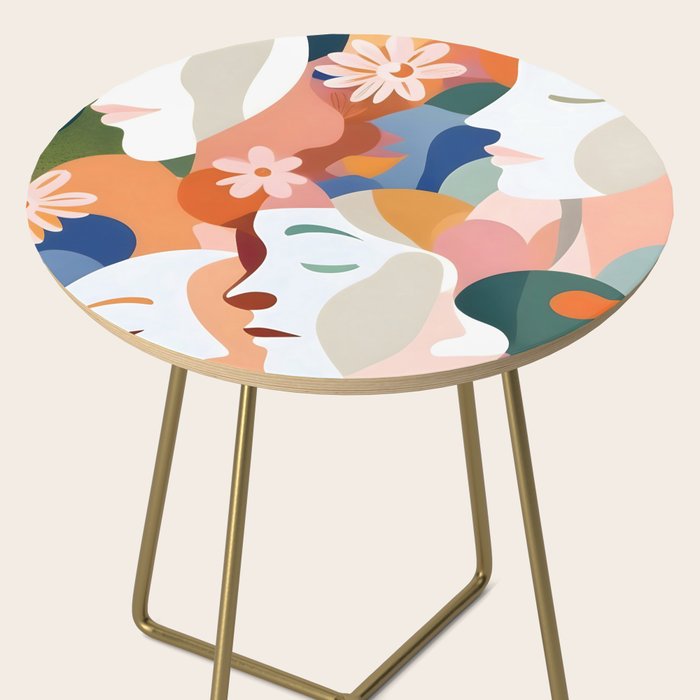 Facing The Flowers, Motivational Positive Mindset Growth Illustration, Human People Face Expression, Hope Optimism Floral Botanical Painting Side Table Gallery Image 2