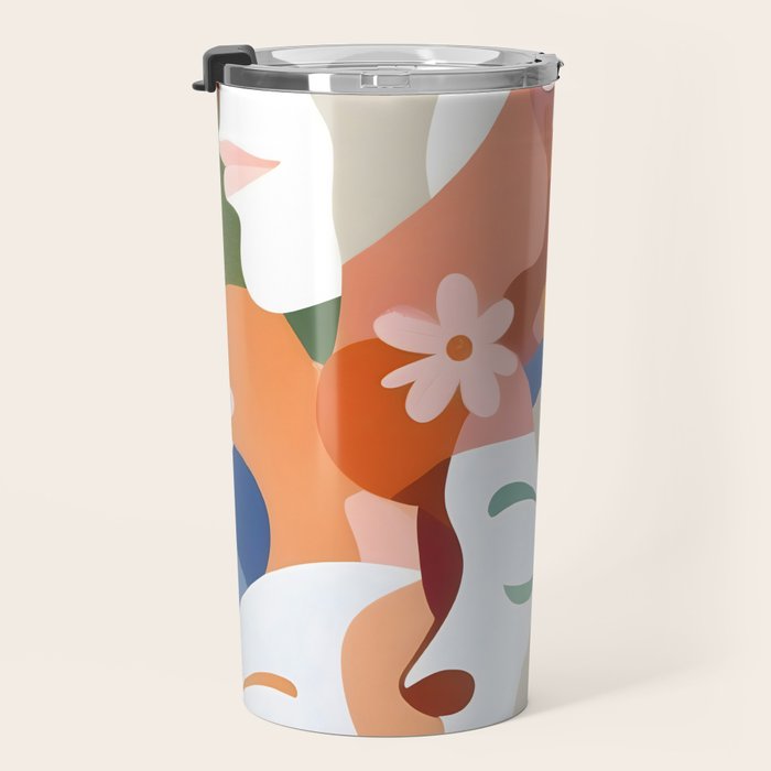 Facing The Flowers, Motivational Positive Mindset Growth Illustration, Human People Face Expression, Hope Optimism Floral Botanical Painting Travel Mug Gallery Image 3