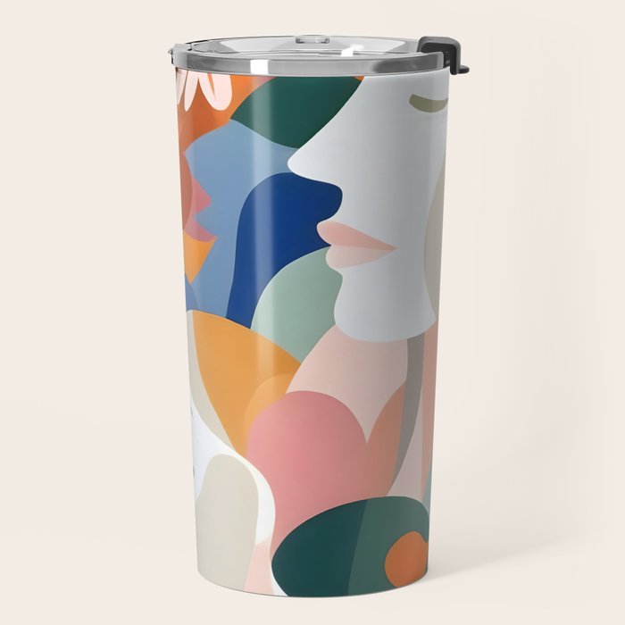 Facing The Flowers, Motivational Positive Mindset Growth Illustration, Human People Face Expression, Hope Optimism Floral Botanical Painting Travel Mug Gallery Image 2