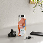 Facing The Flowers, Motivational Positive Mindset Growth Illustration, Human People Face Expression, Hope Optimism Floral Botanical Painting Water Bottle Gallery Image 4