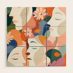 Facing The Flowers, Motivational Positive Mindset Growth Illustration, Human People Face Expression, Hope Optimism Floral Botanical Painting Wood Wall Art Gallery Image 1