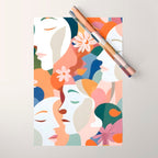 Facing The Flowers, Motivational Positive Mindset Growth Illustration, Human People Face Expression, Hope Optimism Floral Botanical Painting Wrapping Paper Gallery Image 1