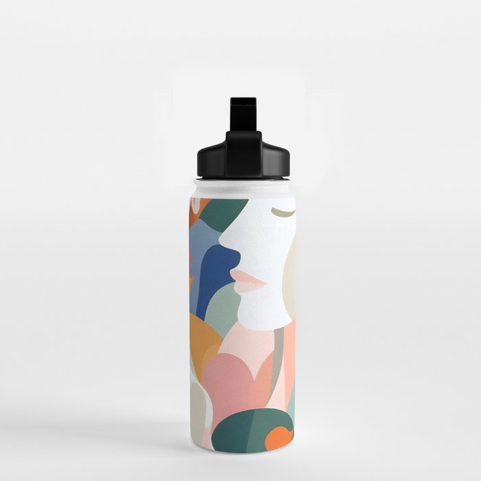 Facing The Flowers, Motivational Positive Mindset Growth Illustration, Human People Face Expression, Hope Optimism Floral Botanical Painting Water Bottle Gallery Image 2