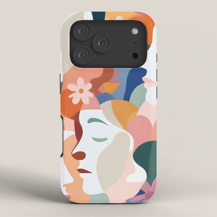 Facing The Flowers, Motivational Positive Mindset Growth Illustration, Human People Face Expression, Hope Optimism Floral Botanical Painting iPhone Case Gallery Image 3