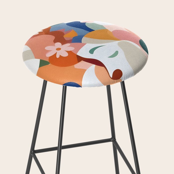 Facing The Flowers, Motivational Positive Mindset Growth Illustration, Human People Face Expression, Hope Optimism Floral Botanical Painting Stool Gallery Image 2