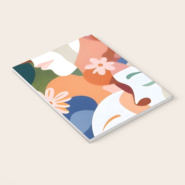 Facing The Flowers, Motivational Positive Mindset Growth Illustration, Human People Face Expression, Hope Optimism Floral Botanical Painting Notebook Gallery Image 3