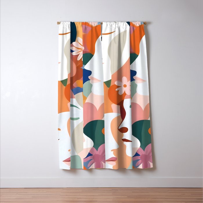 Facing The Flowers, Motivational Positive Mindset Growth Illustration, Human People Face Expression, Hope Optimism Floral Botanical Painting Window Curtain Gallery Image 3