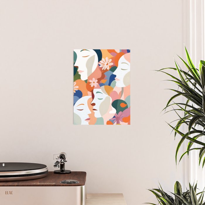 Facing The Flowers, Motivational Positive Mindset Growth Illustration, Human People Face Expression, Hope Optimism Floral Botanical Painting Poster Gallery Image 2