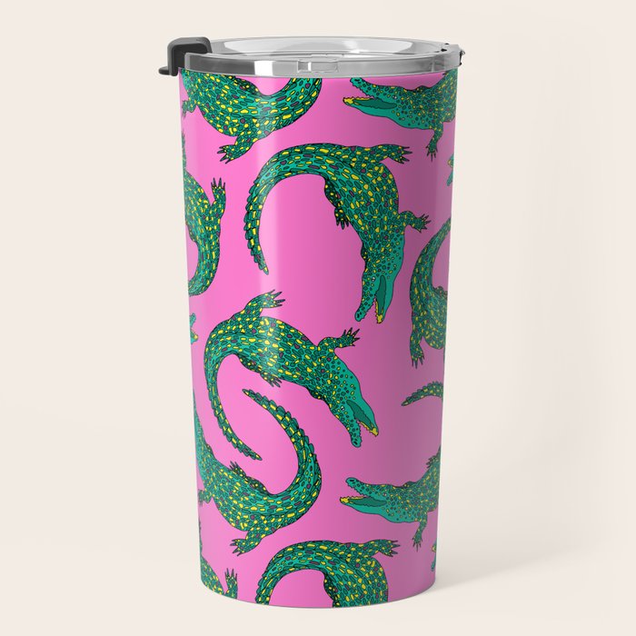 Crocodiles (Pink and Green) Travel Mug Gallery Image 3
