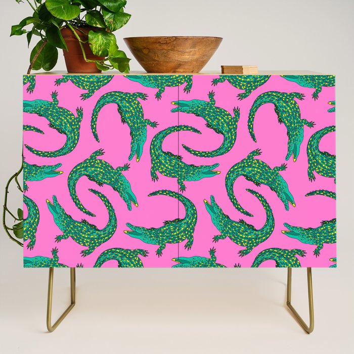 Crocodiles (Pink and Green) Credenza Gallery Image 1