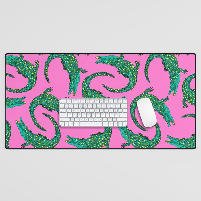 Crocodiles (Pink and Green) Desk Mat Gallery Image 1