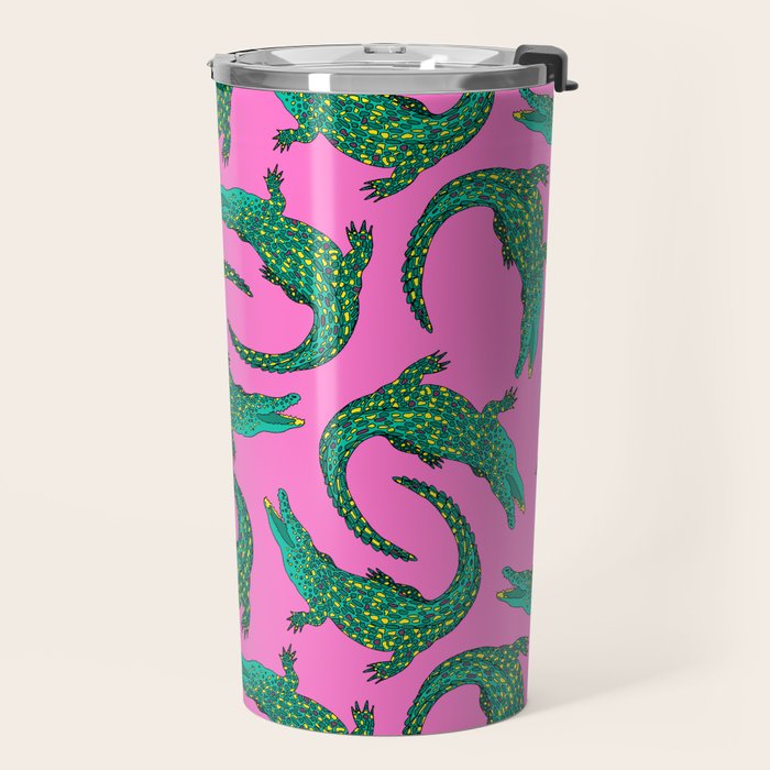 Crocodiles (Pink and Green) Travel Mug Gallery Image 2
