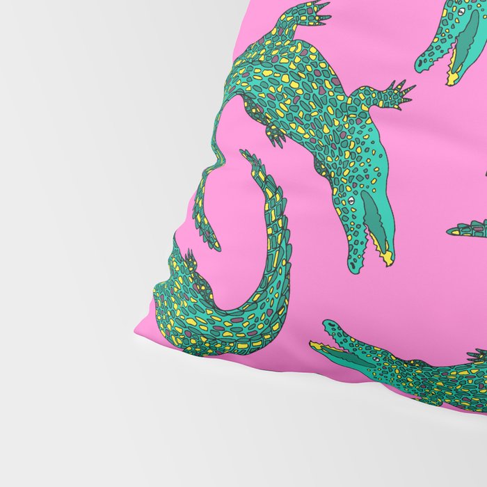 Crocodiles (Pink and Green) Pillow Sham Gallery Image 4