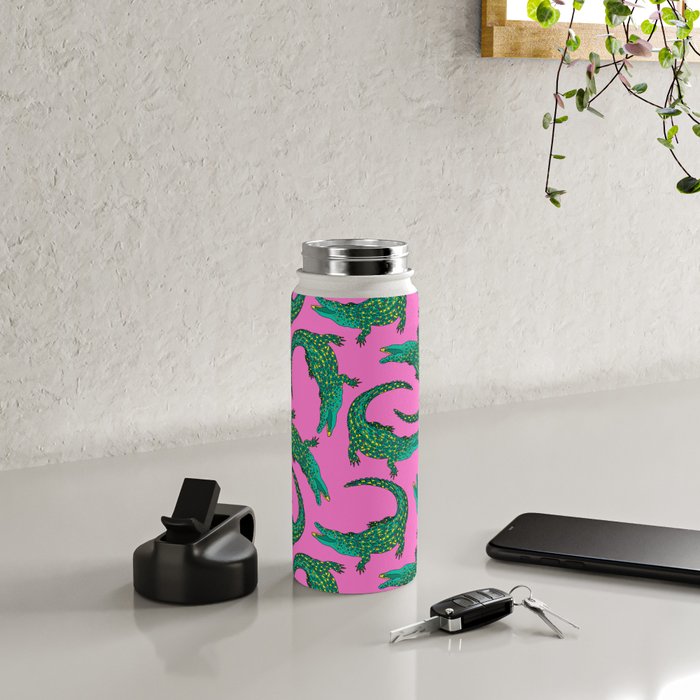 Crocodiles (Pink and Green) Water Bottle Gallery Image 4