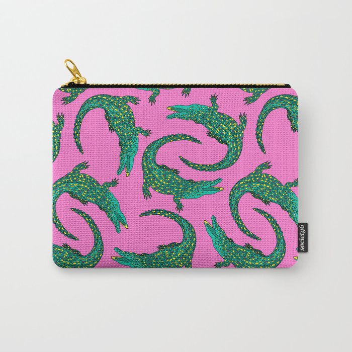 Crocodiles (Pink and Green) Carry All Pouch Gallery Image 1