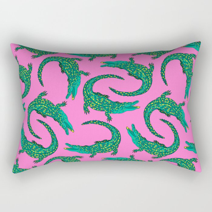Crocodiles (Pink and Green) Rectangular Pillow Gallery Image 2