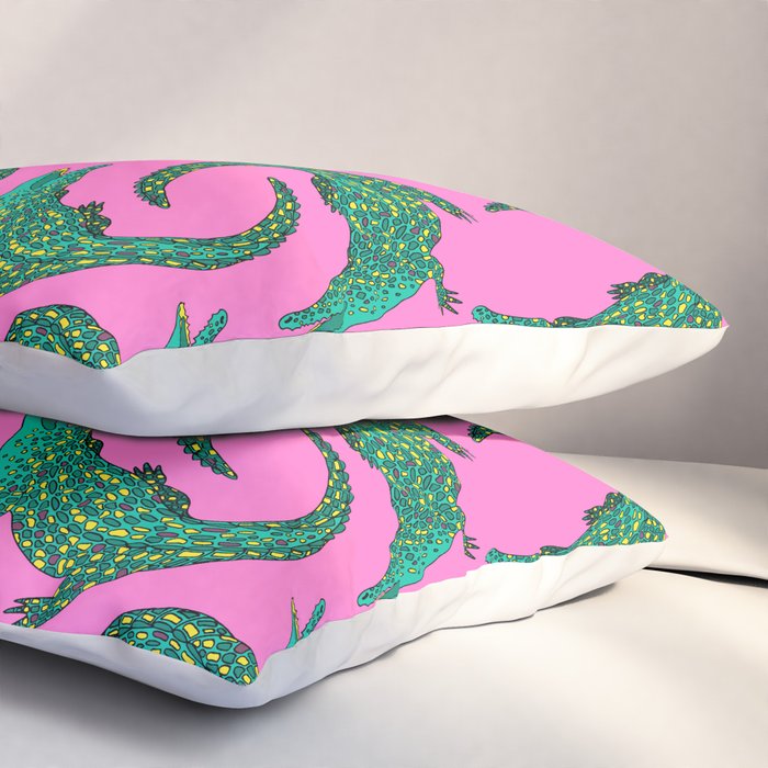 Crocodiles (Pink and Green) Pillow Sham Gallery Image 3