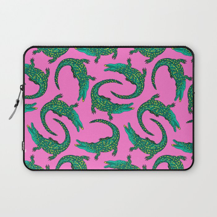 Crocodiles (Pink and Green) Laptop Sleeve Gallery Image 1