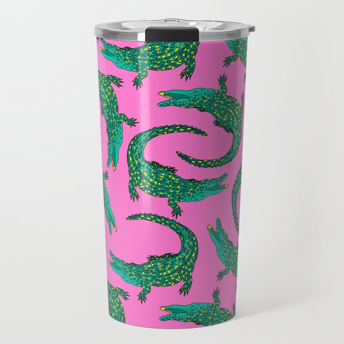 Crocodiles (Pink and Green) Travel Mug Gallery Image 1