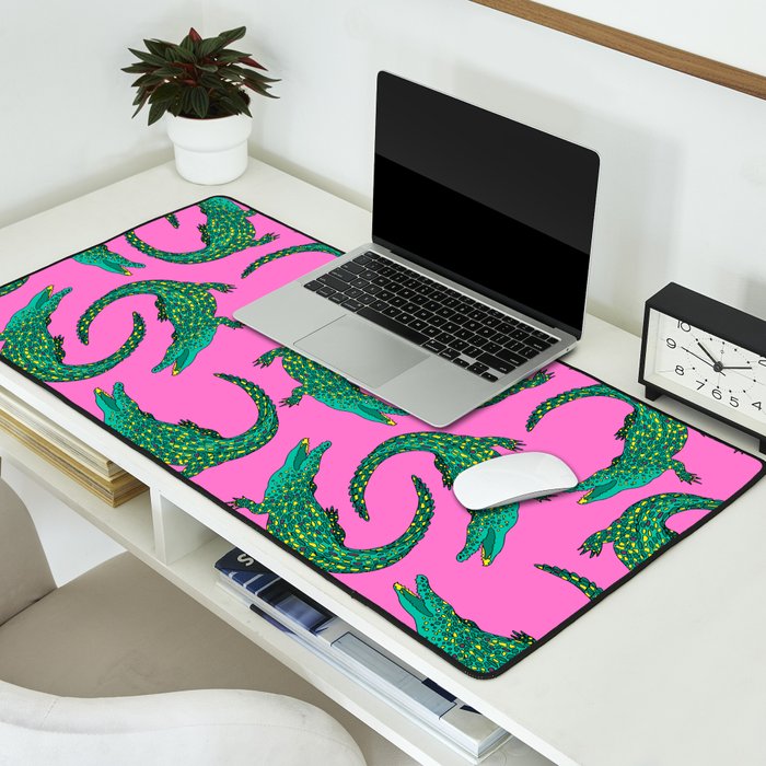 Crocodiles (Pink and Green) Desk Mat Gallery Image 2