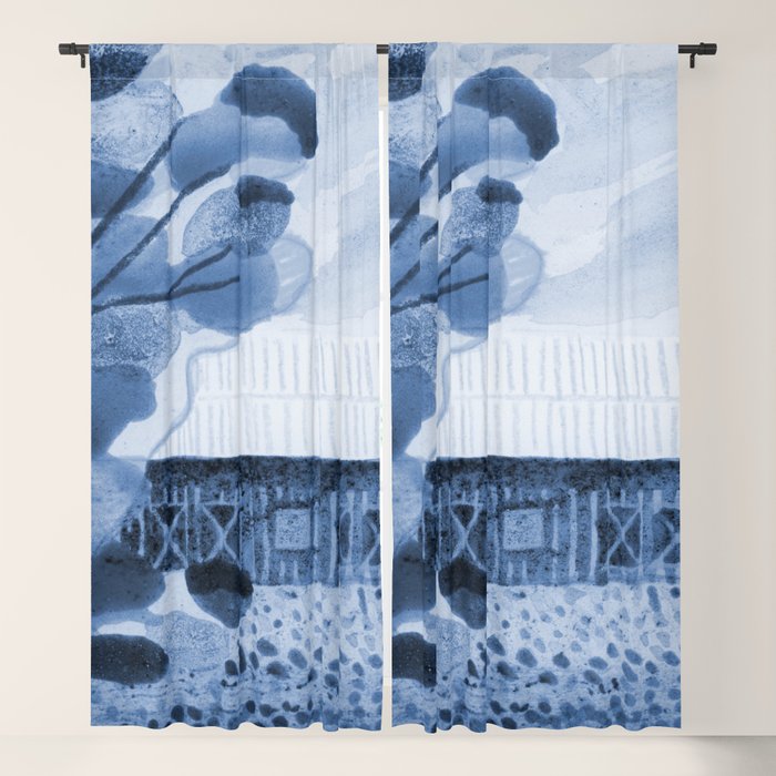 Rustic Country Barn Painting in Navy Blue Window Curtain Gallery Image 5