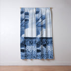 Rustic Country Barn Painting in Navy Blue Window Curtain Gallery Image 3