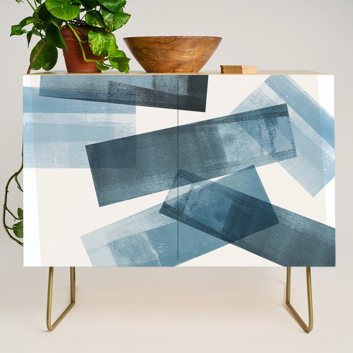 Rectangular Shapes Blue Geometric Abstract Credenza Gallery Image 1