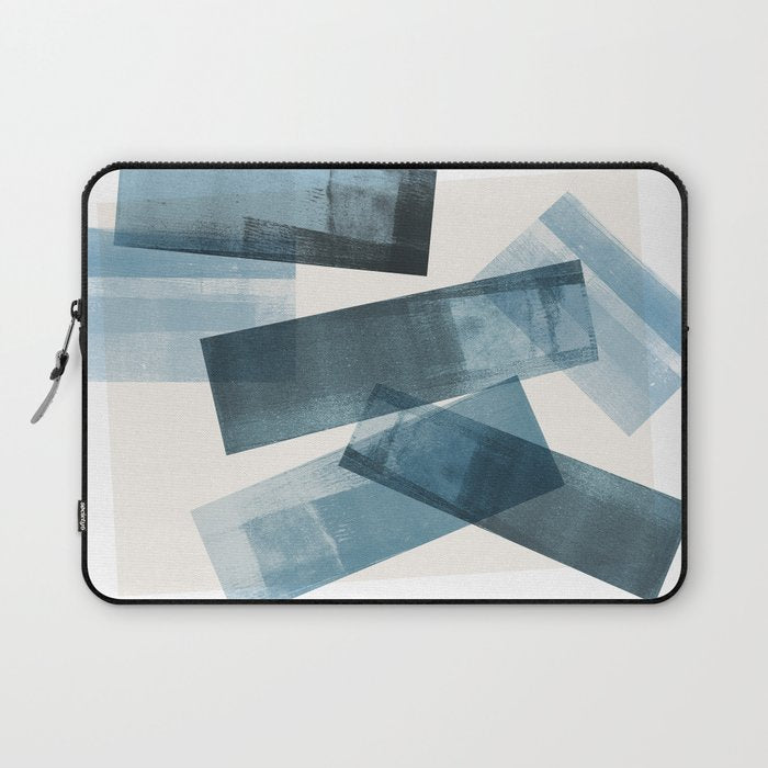 Rectangular Shapes Blue Geometric Abstract Laptop Sleeve Gallery Image 1