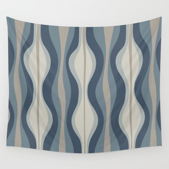 Hourglass Abstract Mid Century Modern Pattern in Neutral Blue Gray Tones Wall Tapestry Gallery Image 4