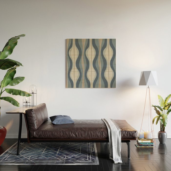 Hourglass Abstract Mid Century Modern Pattern in Neutral Blue Gray Tones Wood Wall Art Gallery Image 2