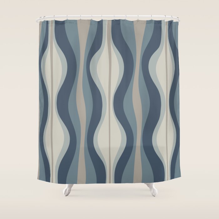 Hourglass Abstract Mid Century Modern Pattern in Neutral Blue Gray Tones Shower Curtain Gallery Image 1