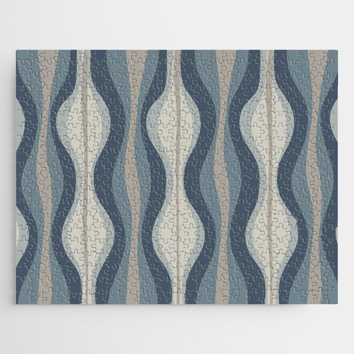 Hourglass Abstract Mid Century Modern Pattern in Neutral Blue Gray Tones Jigsaw Puzzle Gallery Image 1