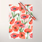 Summer Botanical Poppies Field Wrapping Paper Gallery Image 1