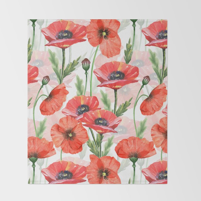 Summer Botanical Poppies Field Throw Blanket Gallery Image 2