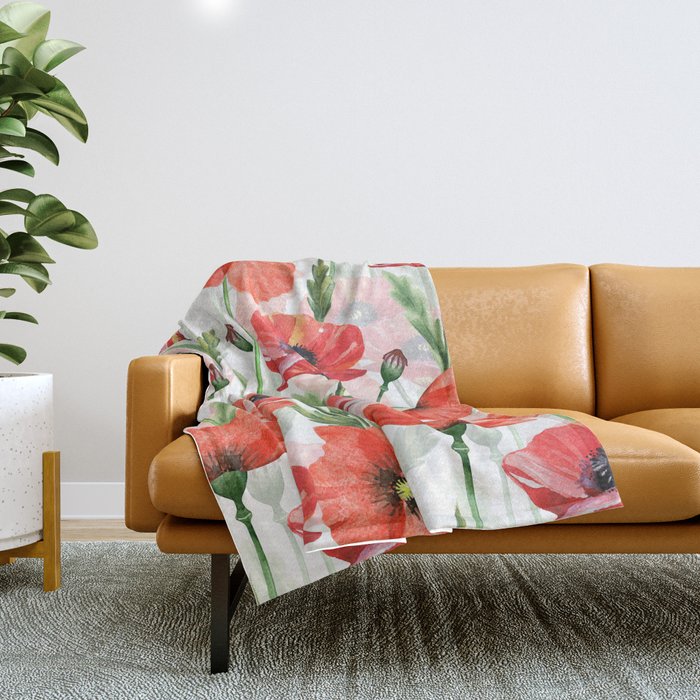 Summer Botanical Poppies Field Throw Blanket Gallery Image 1