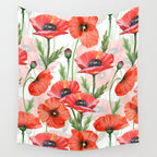 Summer Botanical Poppies Field Wall Tapestry Gallery Image 4