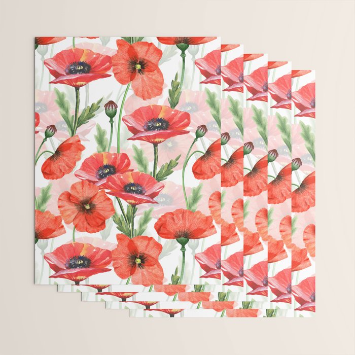 Summer Botanical Poppies Field Wrapping Paper Gallery Image 3