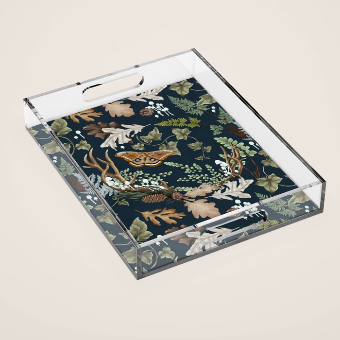 Bohemian leafy forest at night Acrylic Tray Gallery Image 1