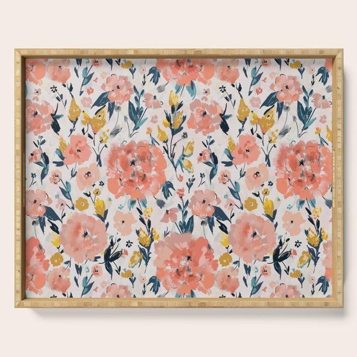 Tropical Coral Floral Serving Tray Gallery Image 1